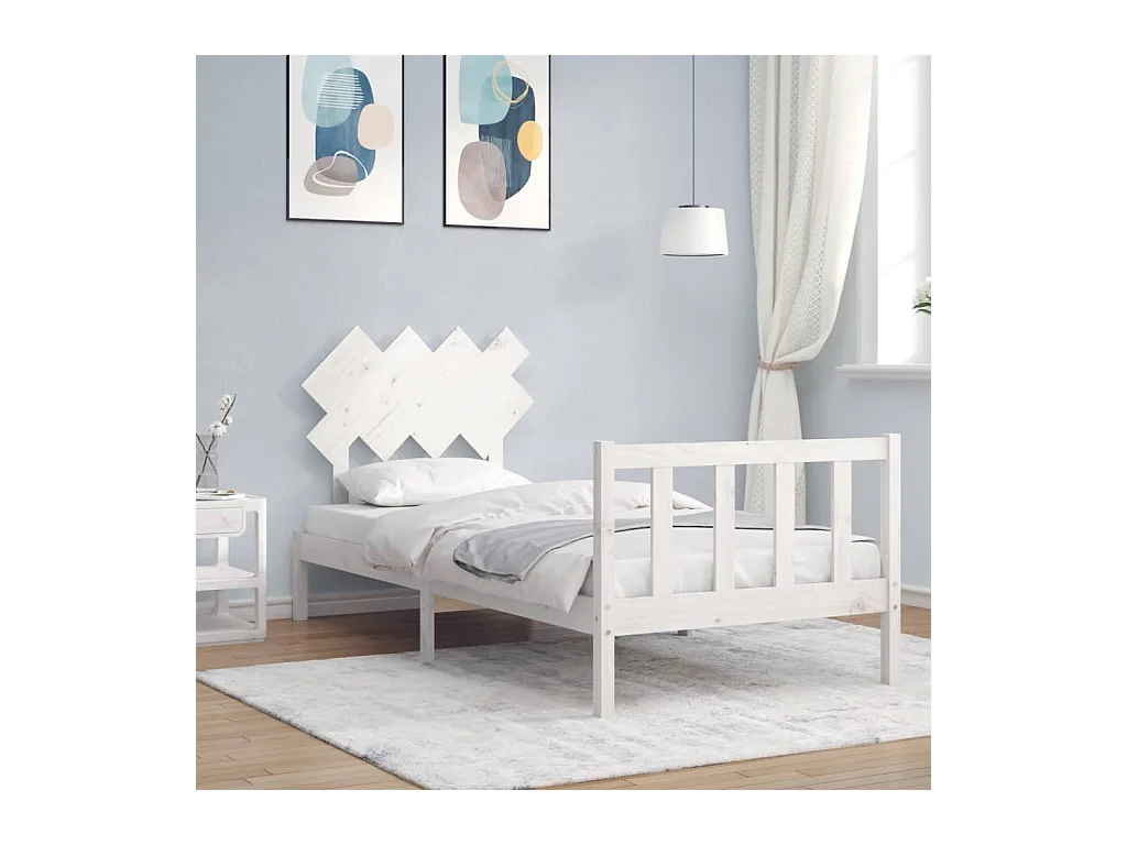 Lit-90x190 cm avec tête de lit blanc simple bois massif EGGB25766