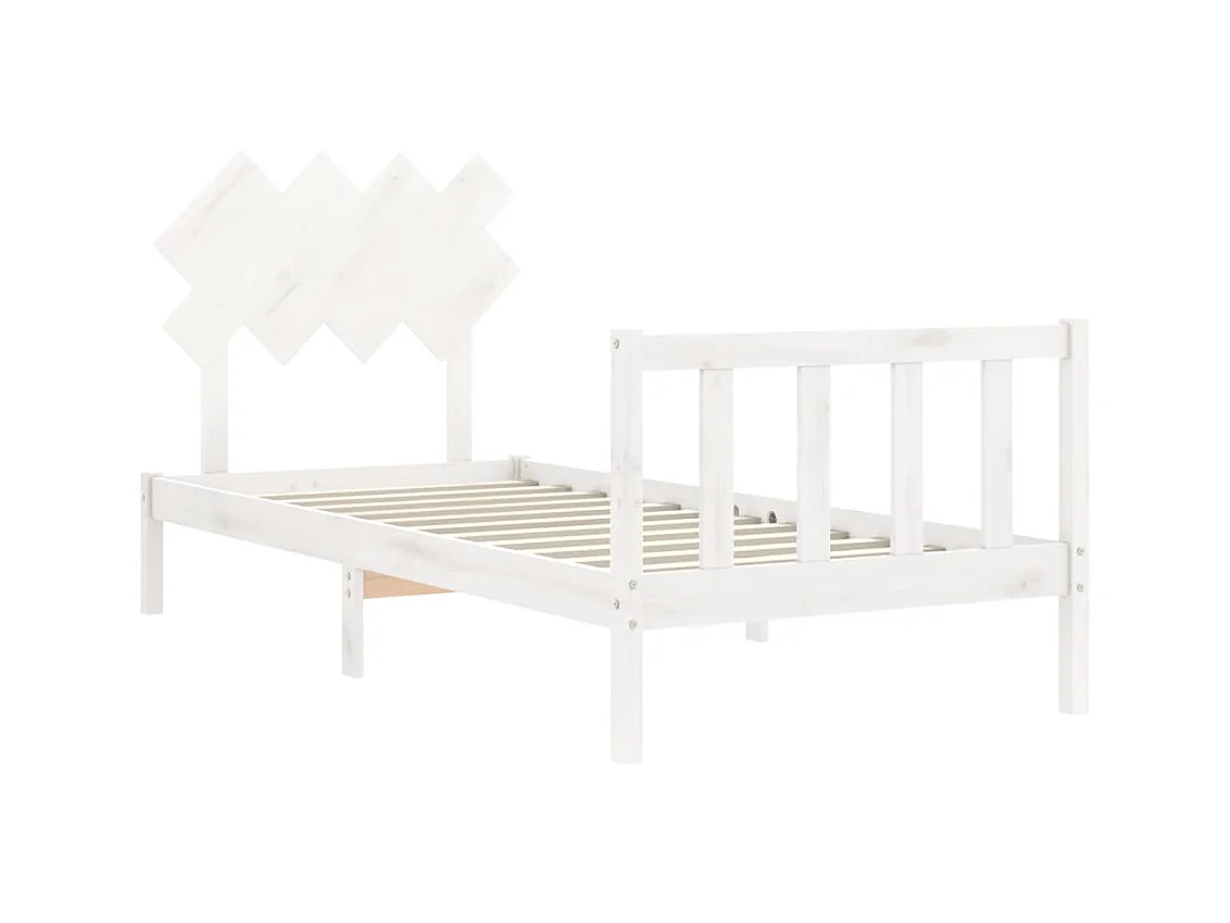 Lit-90x190 cm avec tête de lit blanc simple bois massif EGGB25766