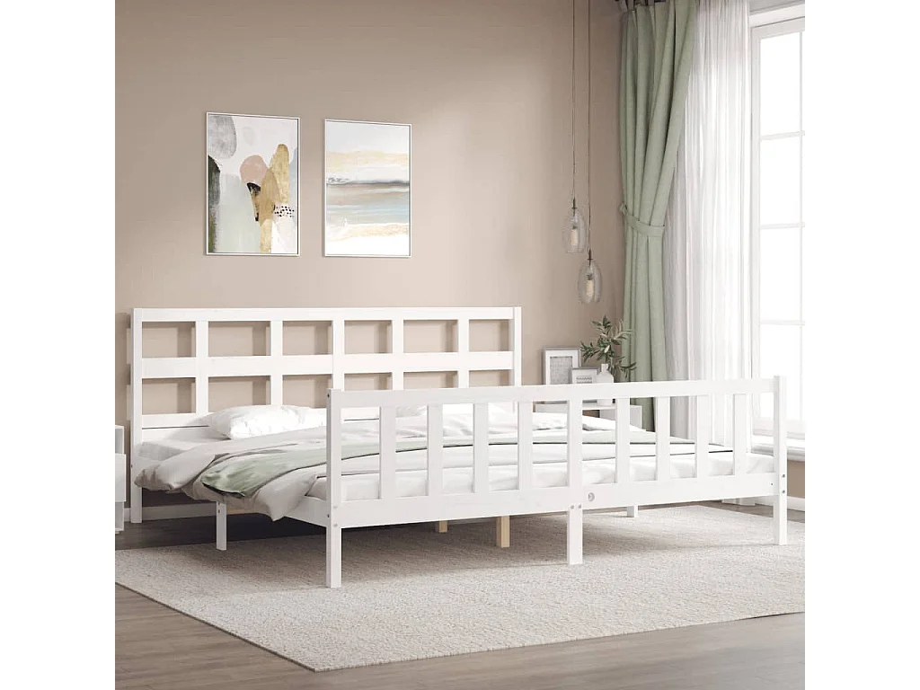Lit-180x200 cm avec tête de lit blanc Super King bois massif EGGB15921