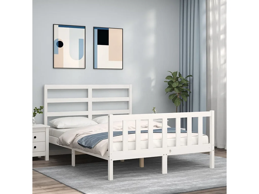 Lit-120x190 cm avec tête de lit blanc petit double bois massif EGGB67099