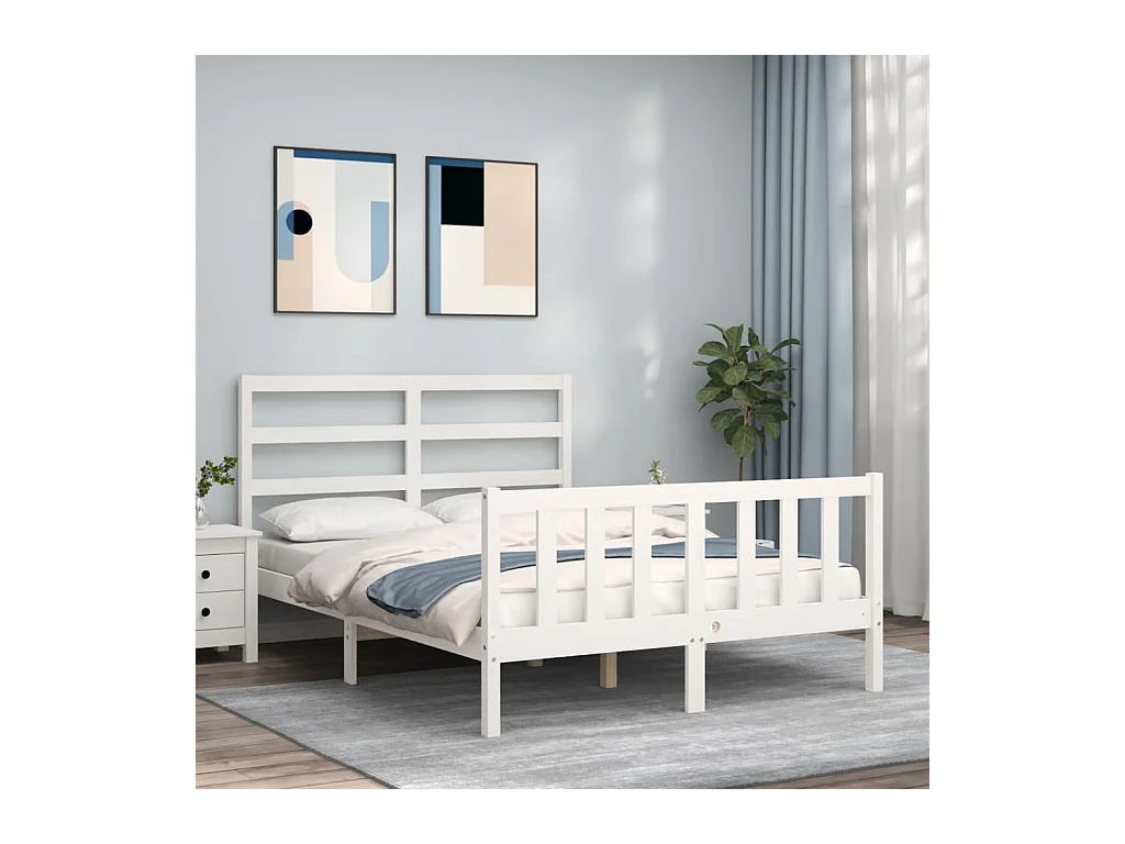 Lit-120x190 cm avec tête de lit blanc petit double bois massif EGGB67099