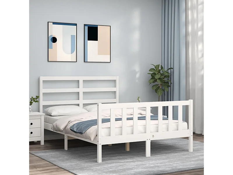 Lit-120x190 cm avec tête de lit blanc petit double bois massif EGGB67099
