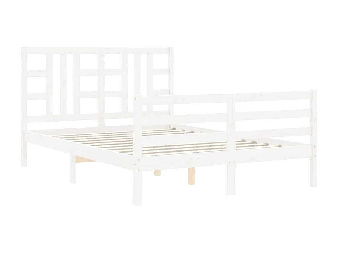 Cama King Size com cabeceira madeira maciça branco PT593387