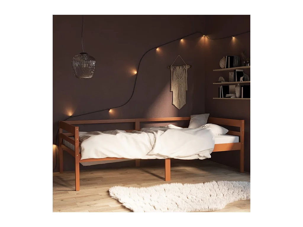 Cama 90x200 cm madera maciza pino marrón miel ES16386