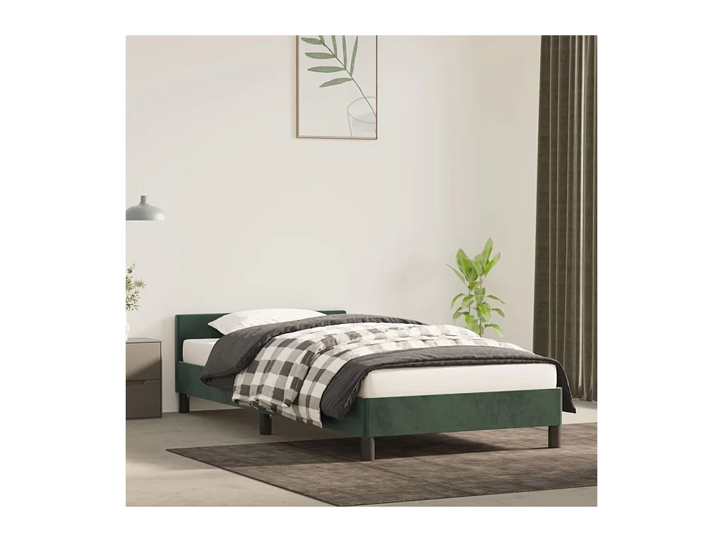 Lit-100x200 cm avec tête de lit Vert foncé Velours EGGB70977
