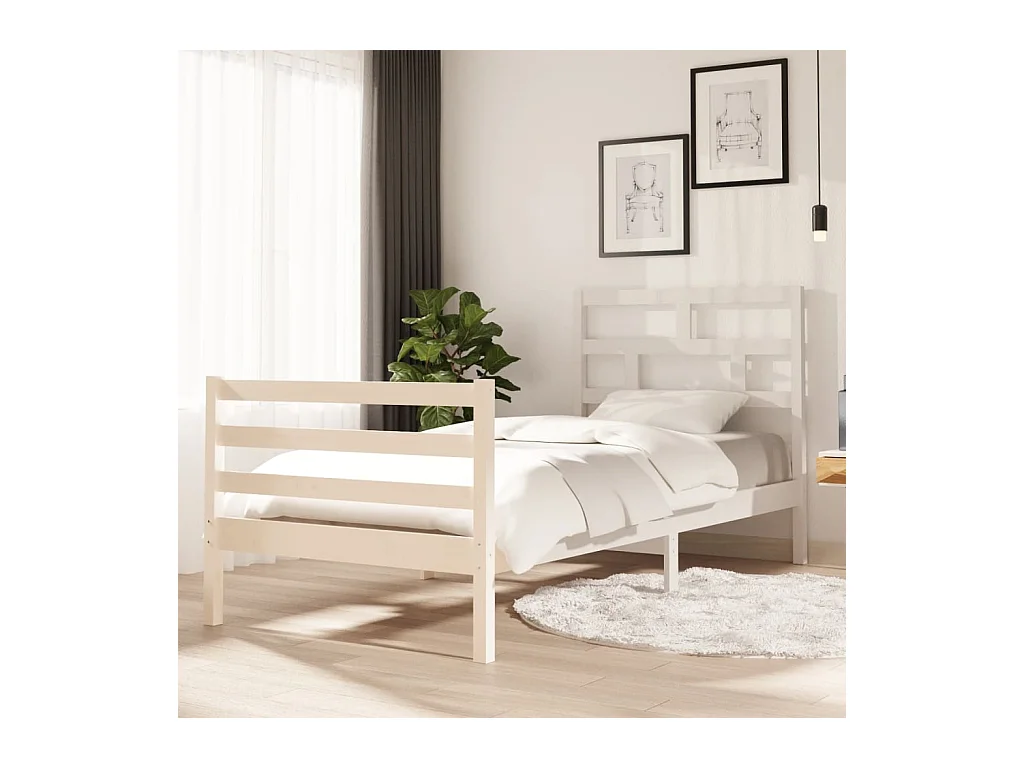 Lit-90x200 cm Blanc Bois de pin massif EGGB46274