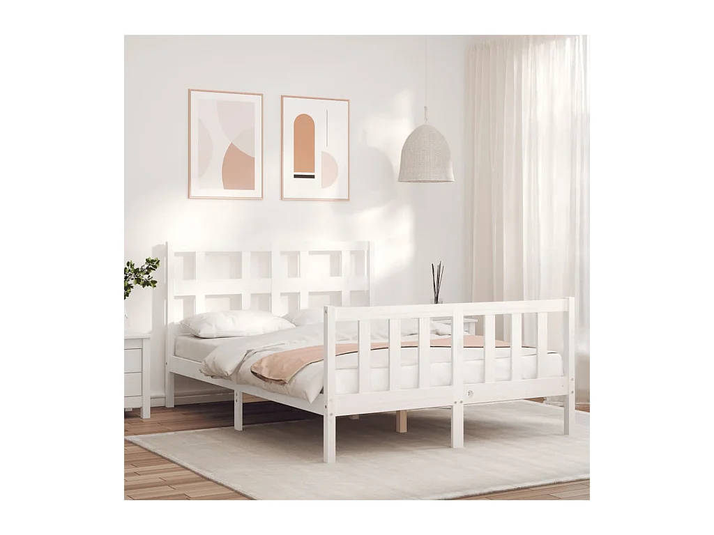Lit-120x190 cm avec tête de lit blanc petit double bois massif EGGB90291