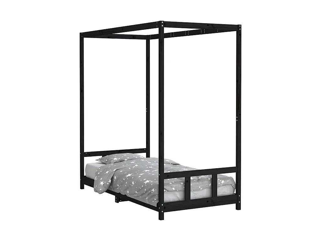 Cama infantil 90x190 cm pinho maciço preto PT606889