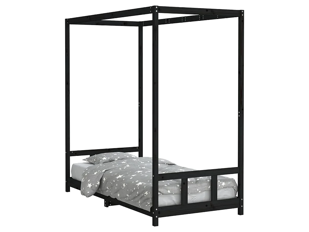 Cama 90x190 cm para niños madera de pino negro ES54765