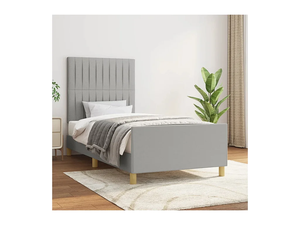 Lit-90x190 cm avec tête de lit Gris clair Tissu EGGB42684