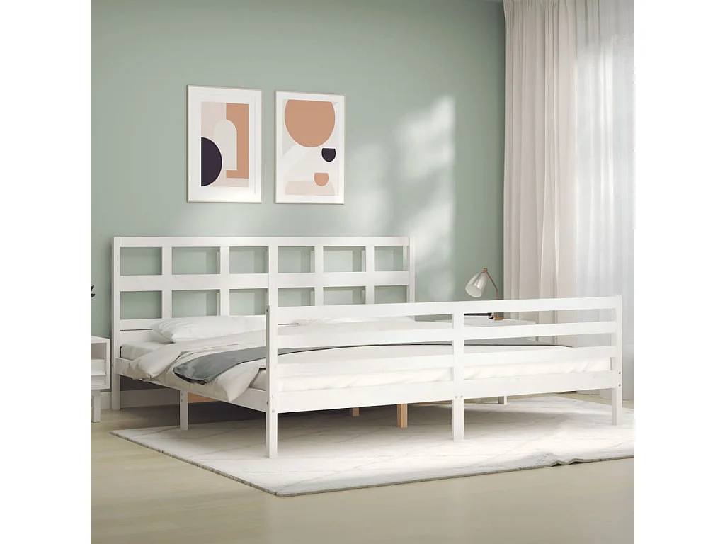 Cama de adulto Super King Size c/ cabeceira madeira branco PT473257