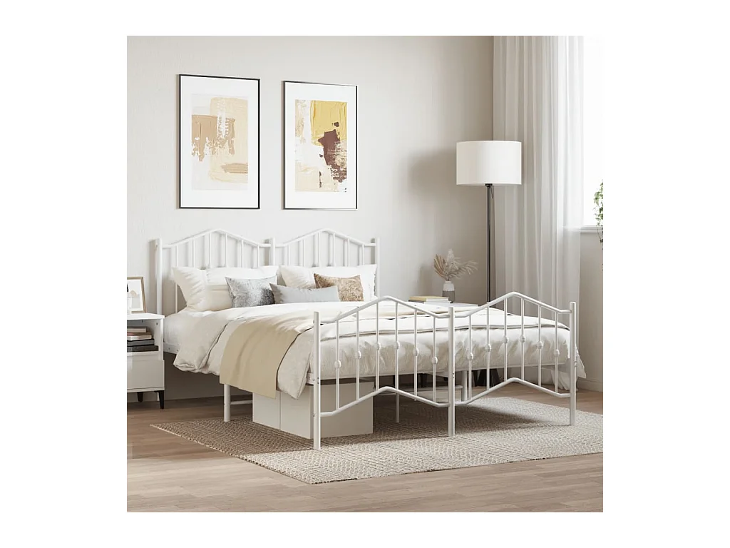Lit-135x190 cm métal avec tête de lit/pied de lit blanc EGGB49646