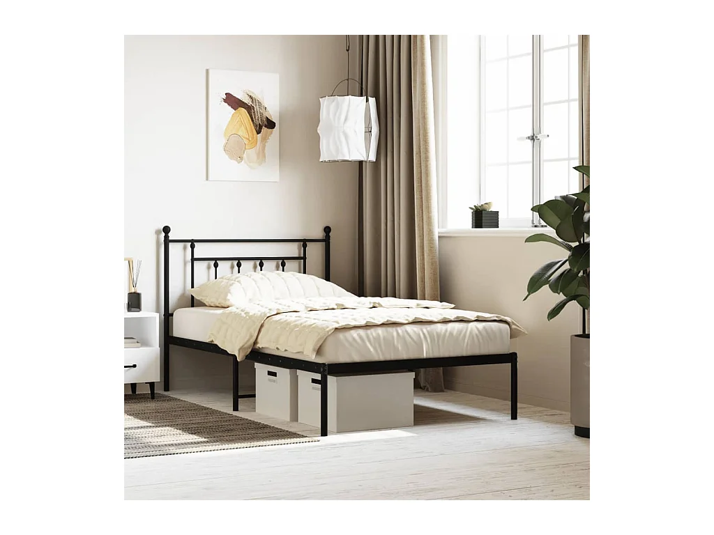 Lit-107x203 cm métal avec tête de lit noir EGGB18084