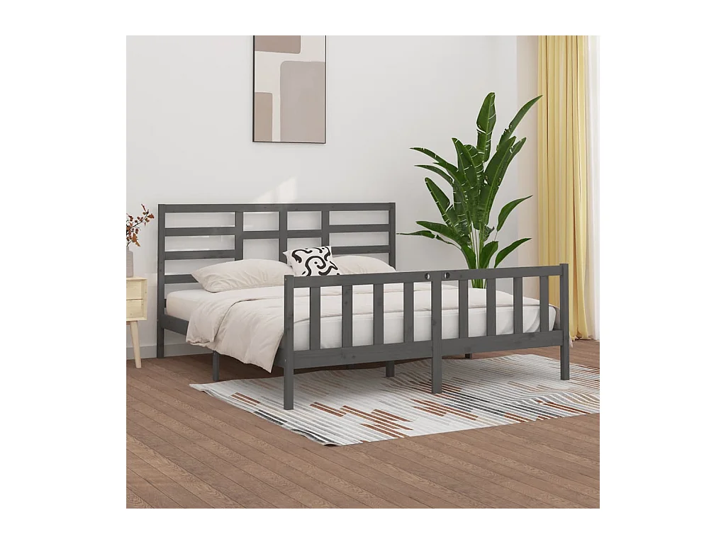 Lit-200x200 cm Gris Bois de pin massif EGGB83846