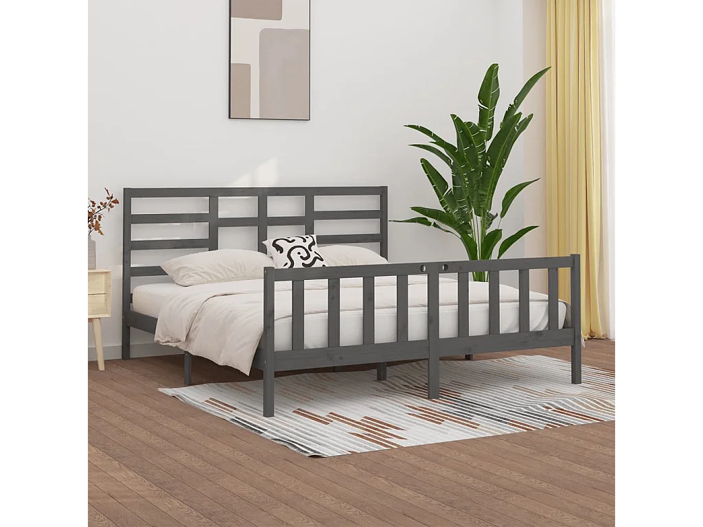 Bedframe massief grenenhout grijs 200x200 cm NL83630