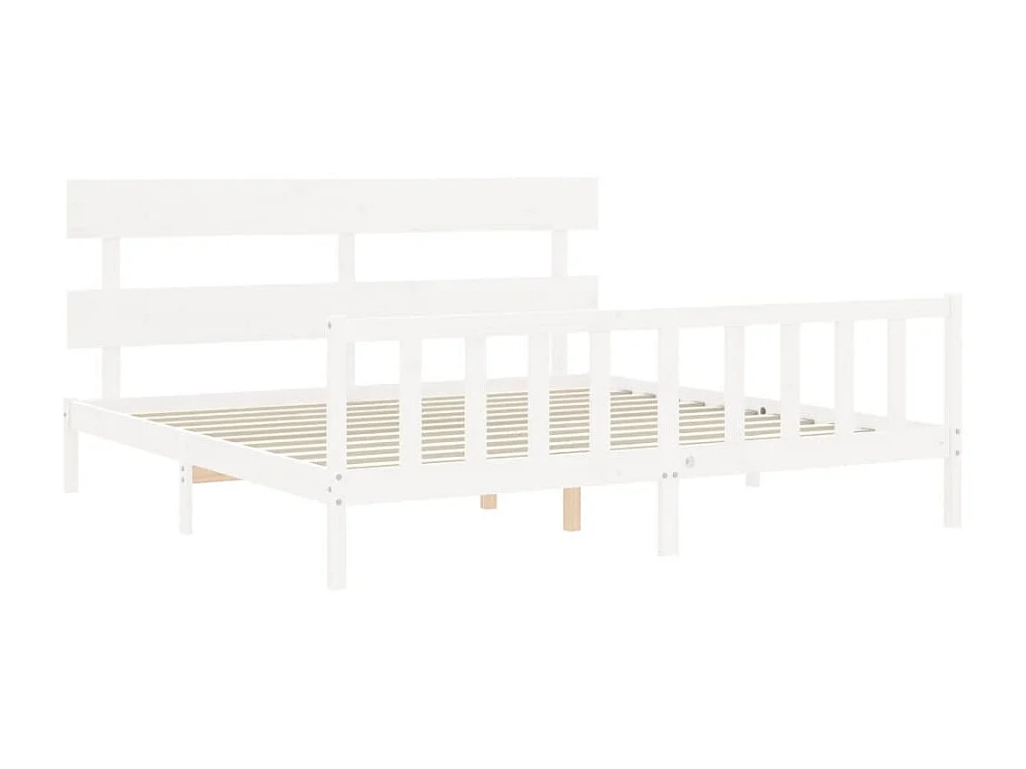 Cama com cabeceira 200x200cm madeira maciça branco PT482365