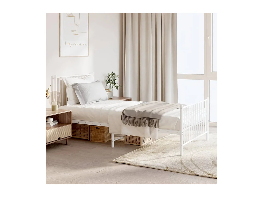 Lit-90x190 cm métal avec tête de lit/pied de lit blanc EGGB81534