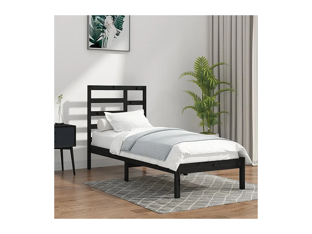 Lit-100x200 cm Noir Bois massif EGGB27538