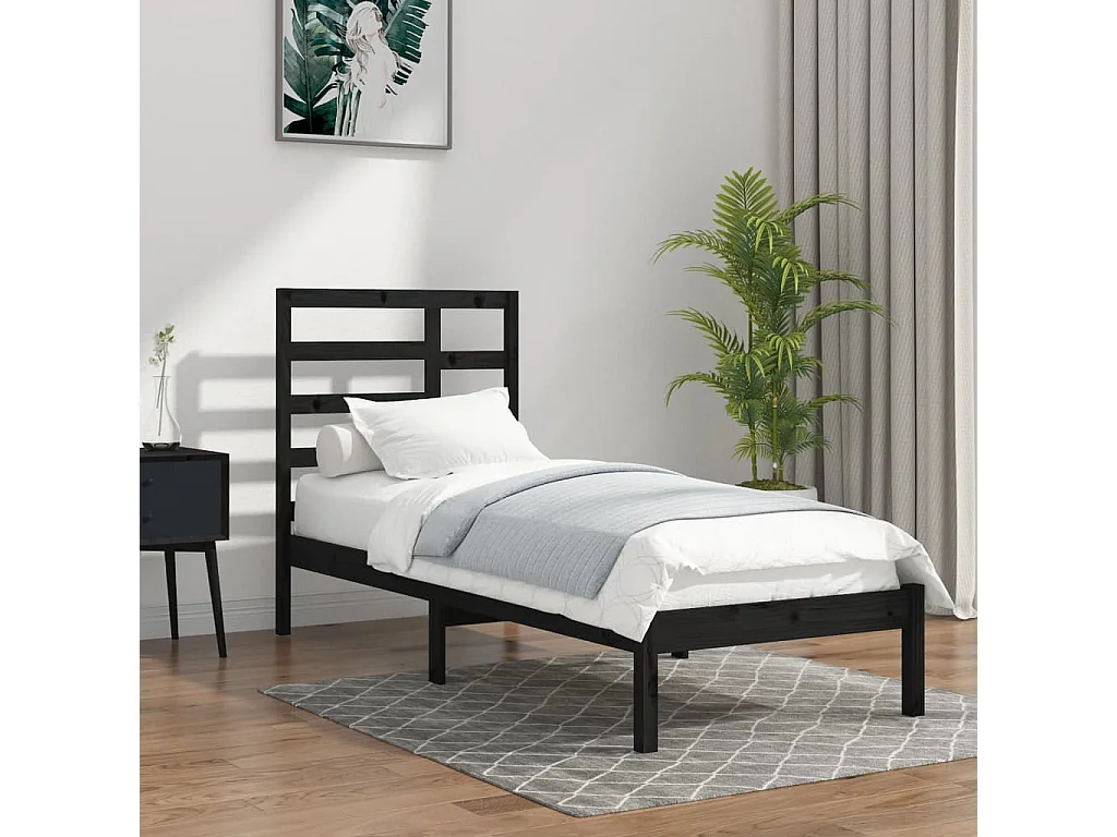 Cama 100x200 cm madeira maciça preto PT847741