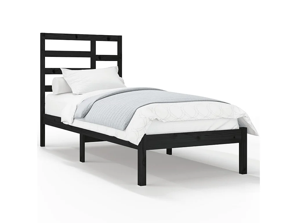 Cama 100x200 cm madeira maciça preto PT847741