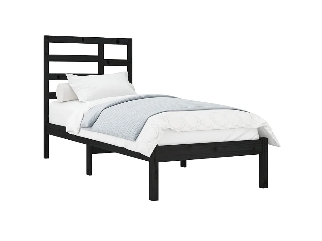 Cama 100x200 cm madeira maciça preto PT847741