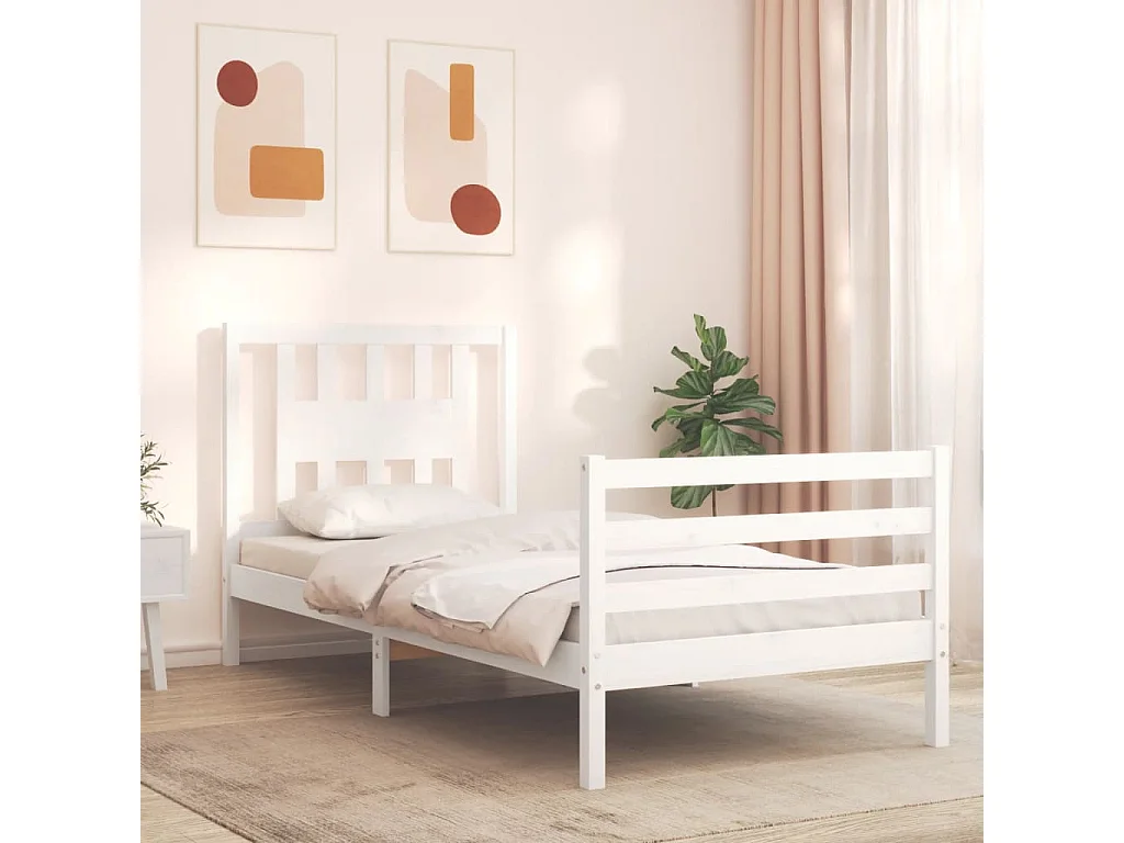 Bedframe met hoofdbord massief hout wit 90x200 cm NL81033