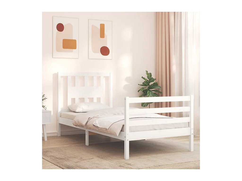 Lit-90x200 cm avec tête de lit blanc bois massif EGGB99154