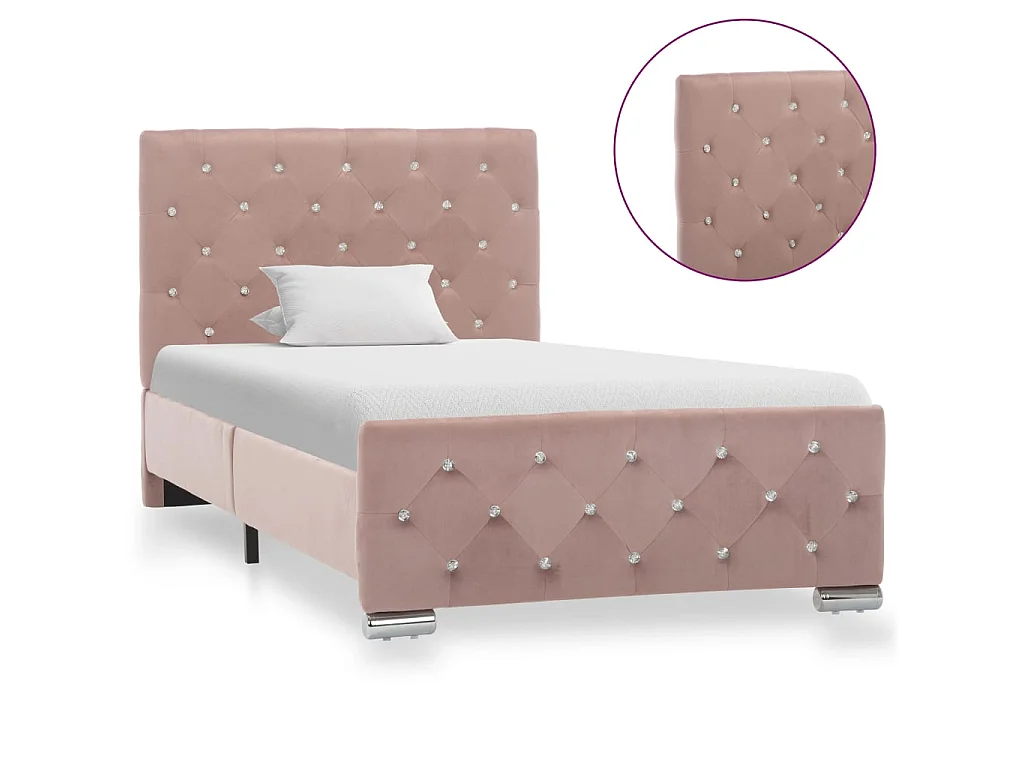 Cama 90x200 cm de terciopelo rosa ES68412
