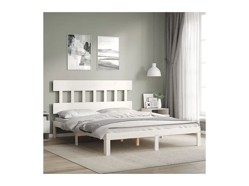 Lit-160x200 cm avec tête de lit blanc bois massif EGGB17213