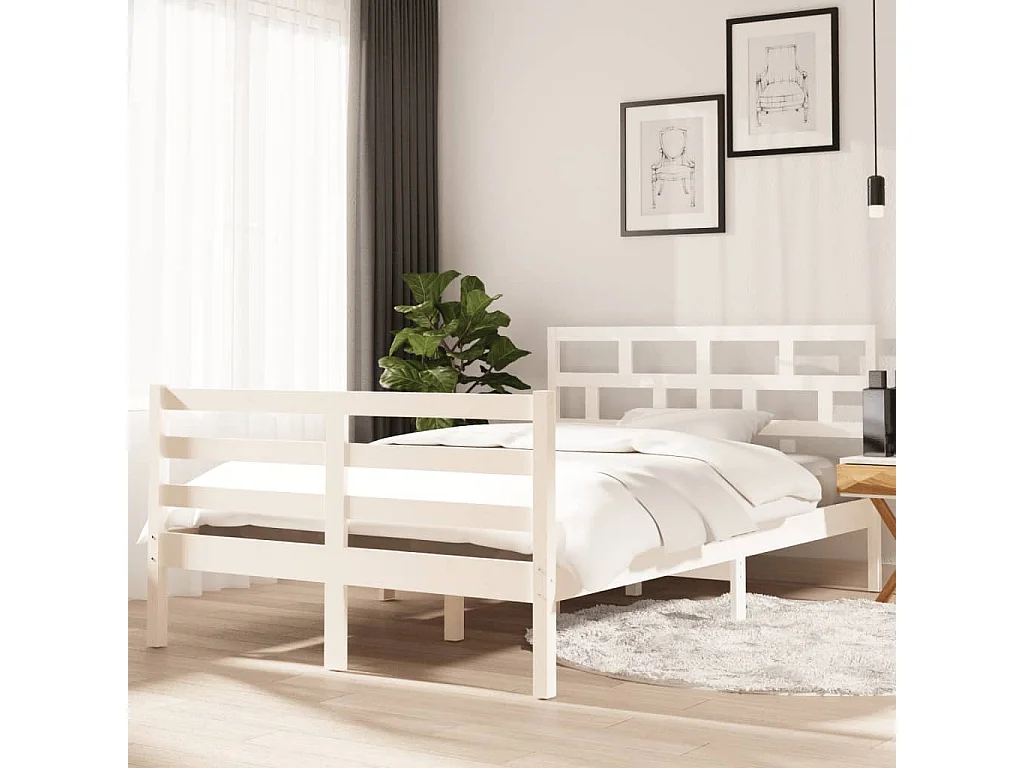 Lit-120x200 cm Blanc Bois de pin massif EGGB11661