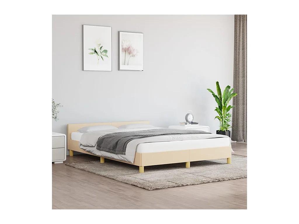 Lit-140x200 cm avec tête de lit Crème Tissu EGGB64766