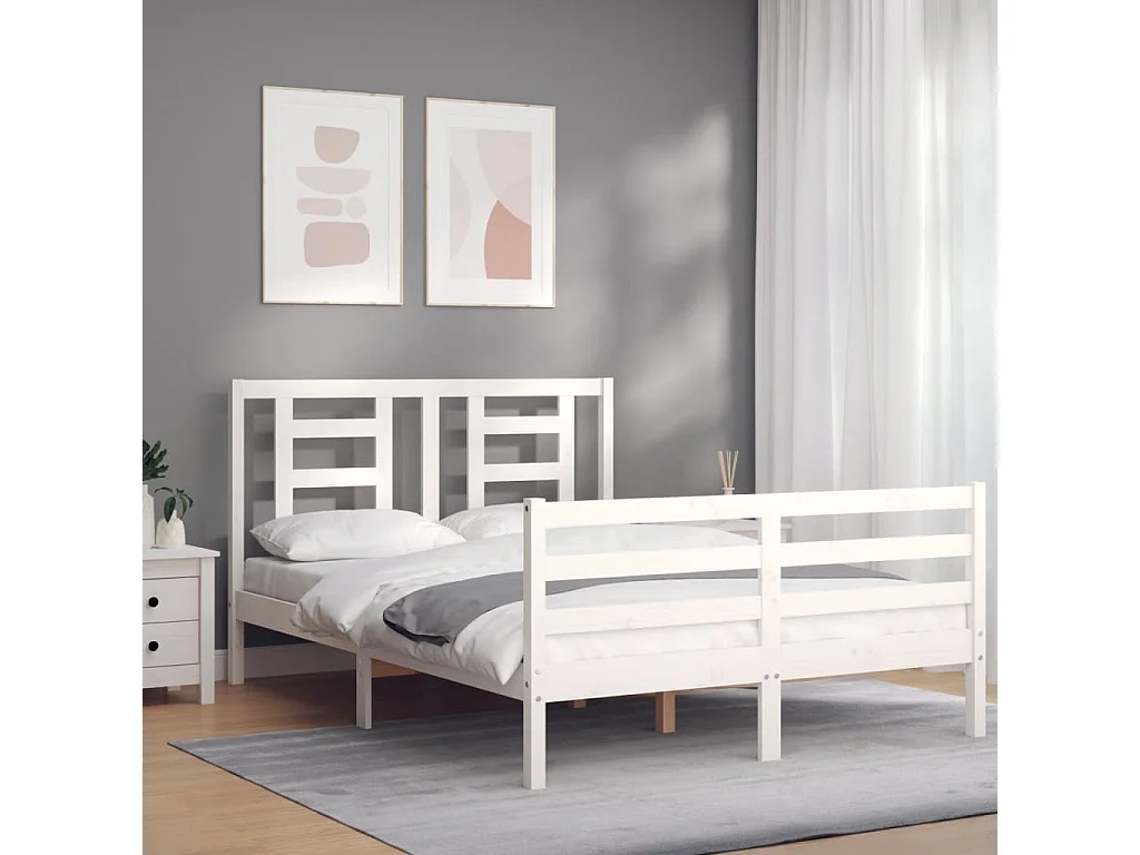 Bedframe met hoofdbord massief hout wit NL73708