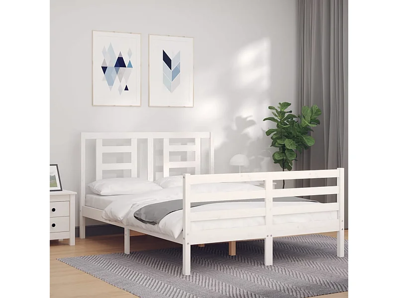 Bedframe met hoofdbord massief hout wit NL73708