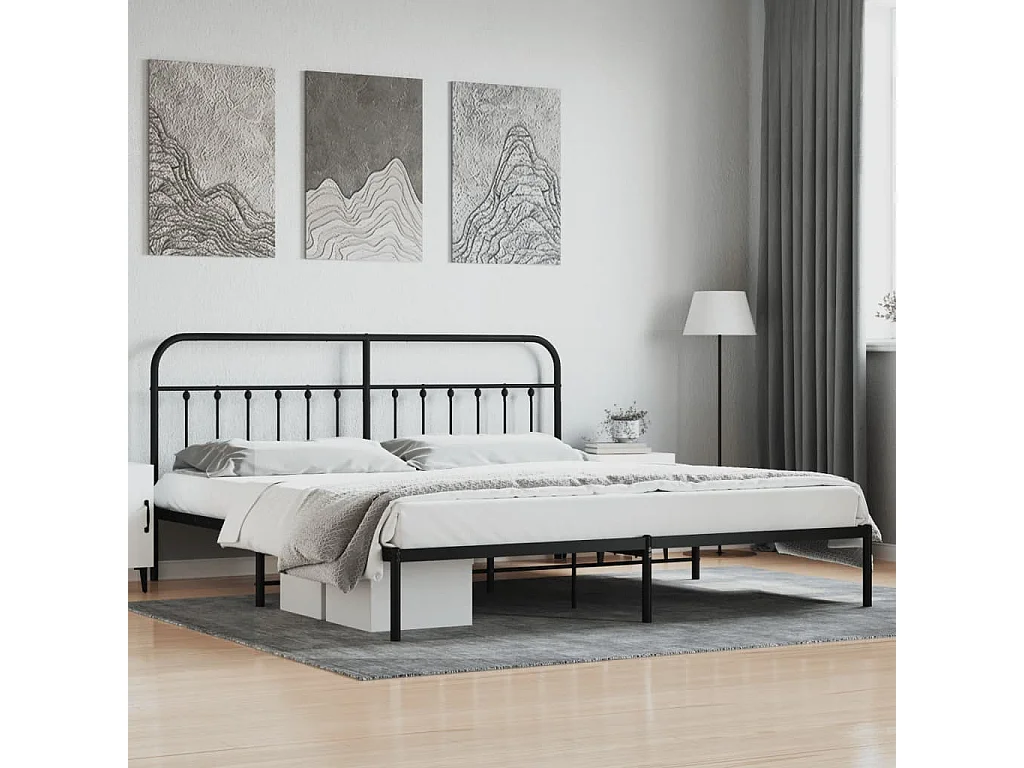 Cama com cabeceira 200x200 cm metal preto PT384839