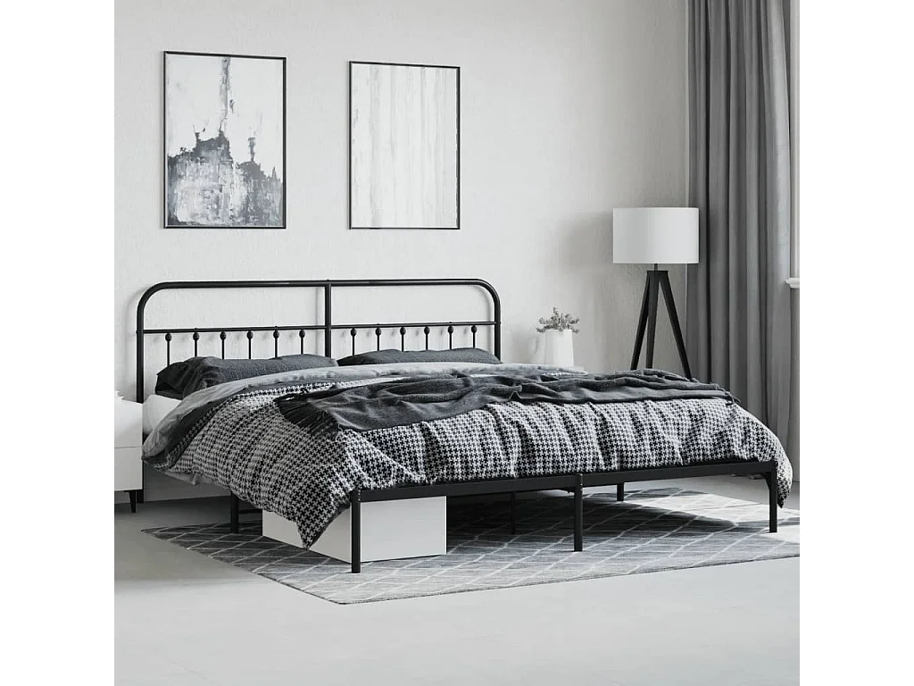 Cama com cabeceira 200x200 cm metal preto PT384839