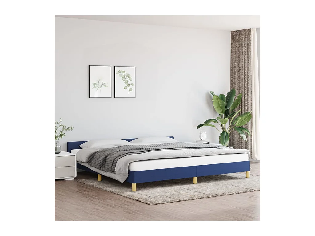 Lit-200x200 cm avec tête de lit Bleu Tissu EGGB30580