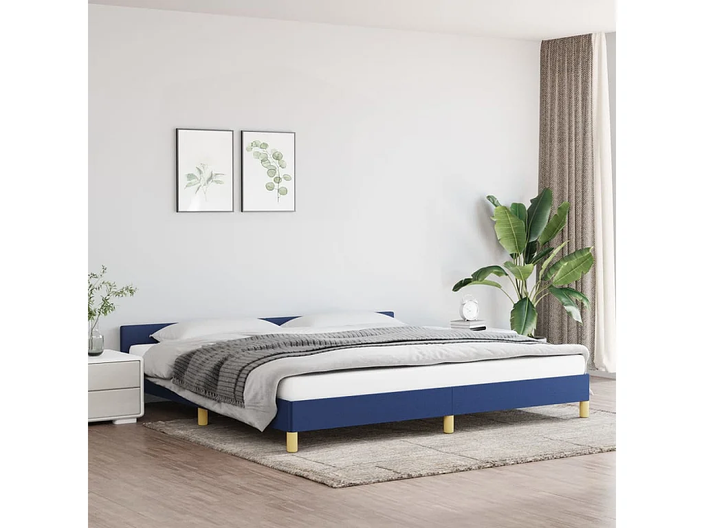 Cama 200x200 cm con cabecero de tela azul ES54611