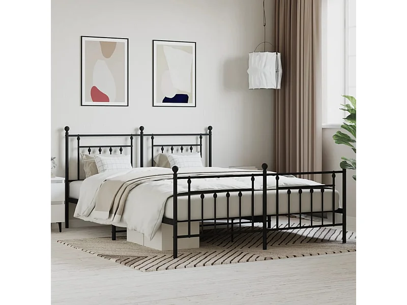 Lit-160x200 cm métal avec tête de lit/pied de lit noir EGGB85065