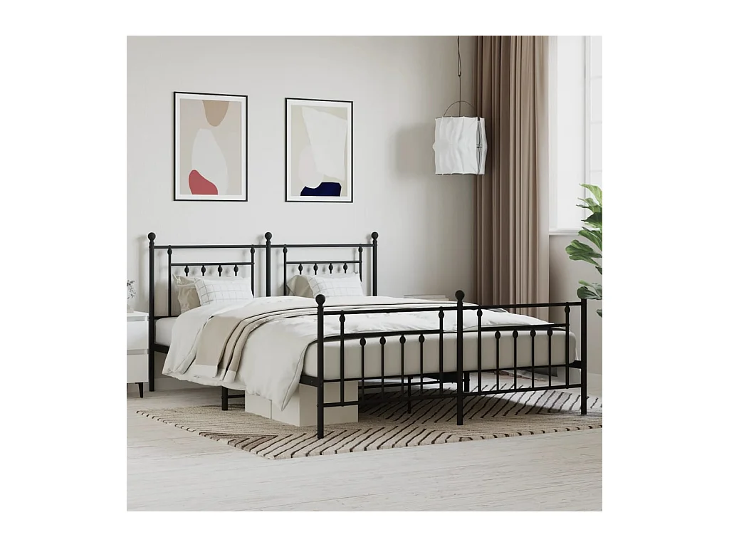 Lit-160x200 cm métal avec tête de lit/pied de lit noir EGGB85065