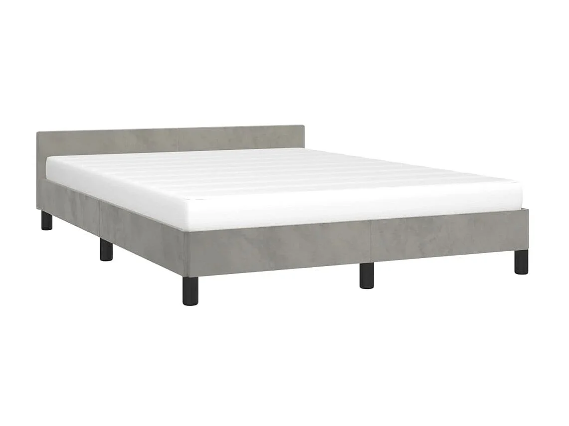Cama c/ cabeceira 140x200 cm veludo cinzento-claro PT696029