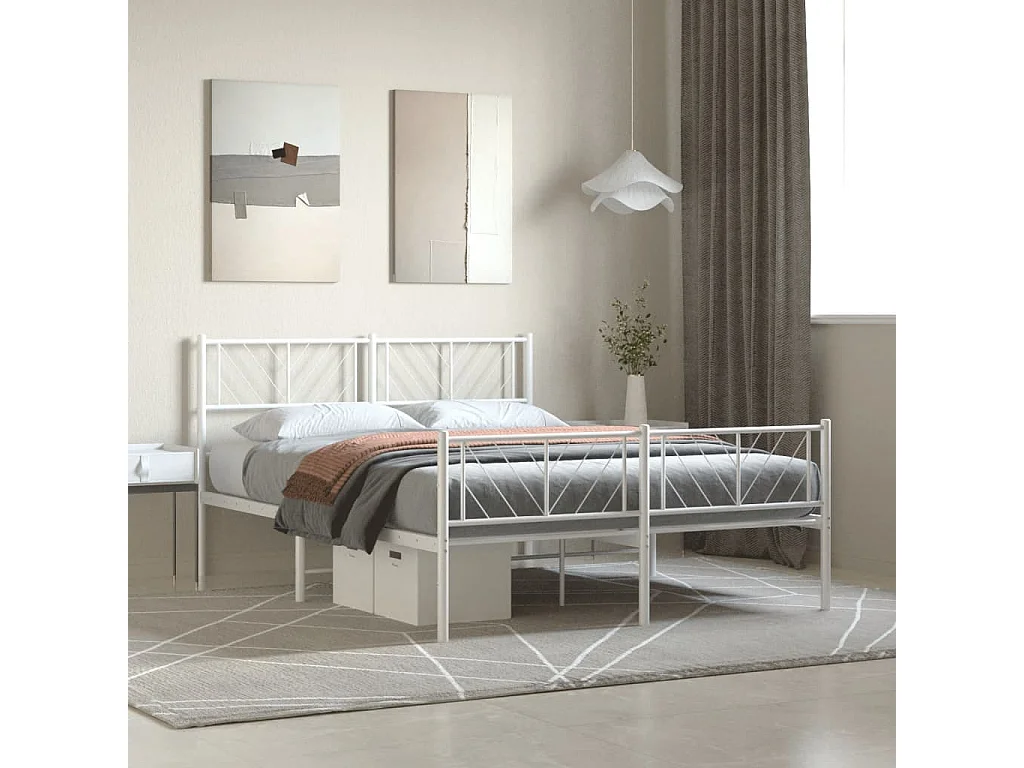 Lit-140x190 cm métal avec tête de lit/pied de lit blanc EGGB72866
