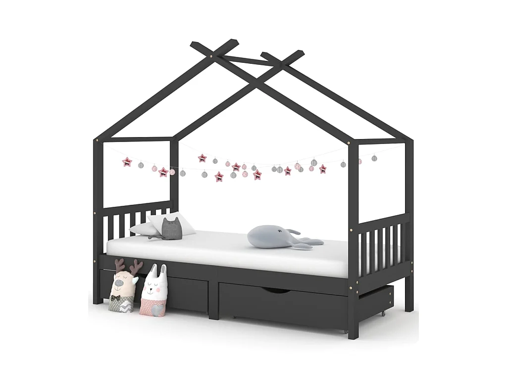 Lit-90x200 cm d'enfant avec tiroirs Gris foncéé Pin EGGB70802