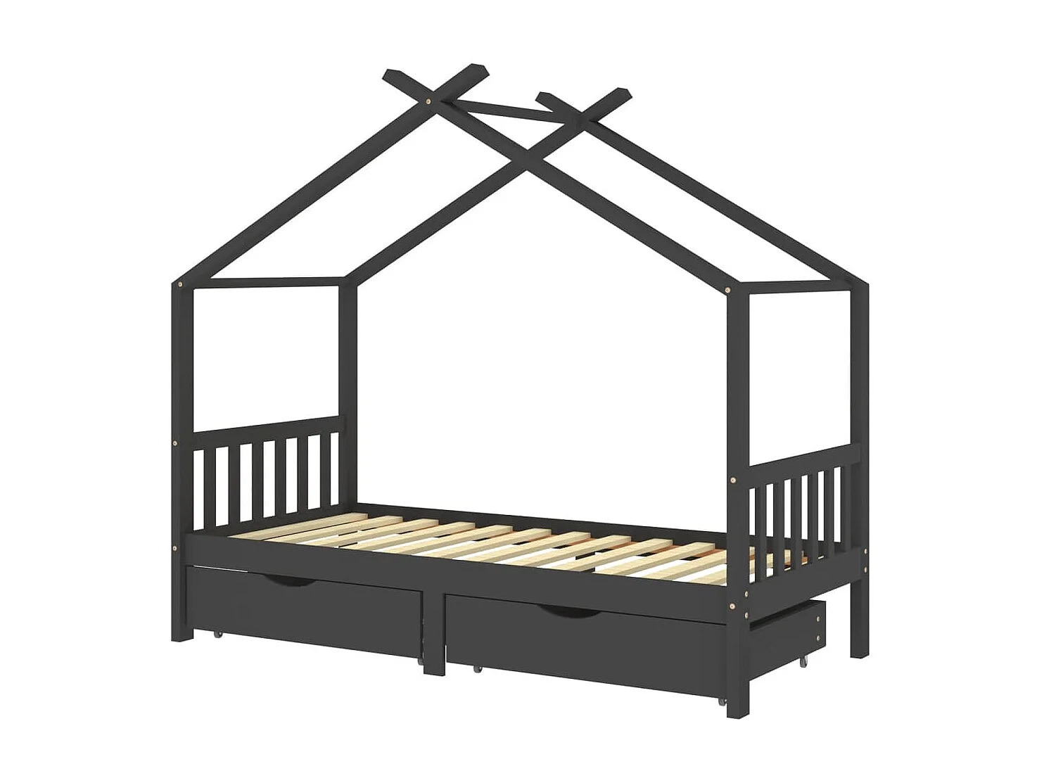 Kinderbedframe met lades grenenhout donkergrijs 90x200 cm NL29796