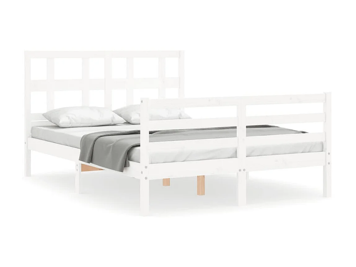 Cama 140x200 cm con cabecero madera maciza blanco ES67254