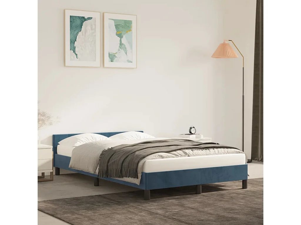 Bedframe met hoofdeinde fluweel donkerblauw 120x200 cm NL54901