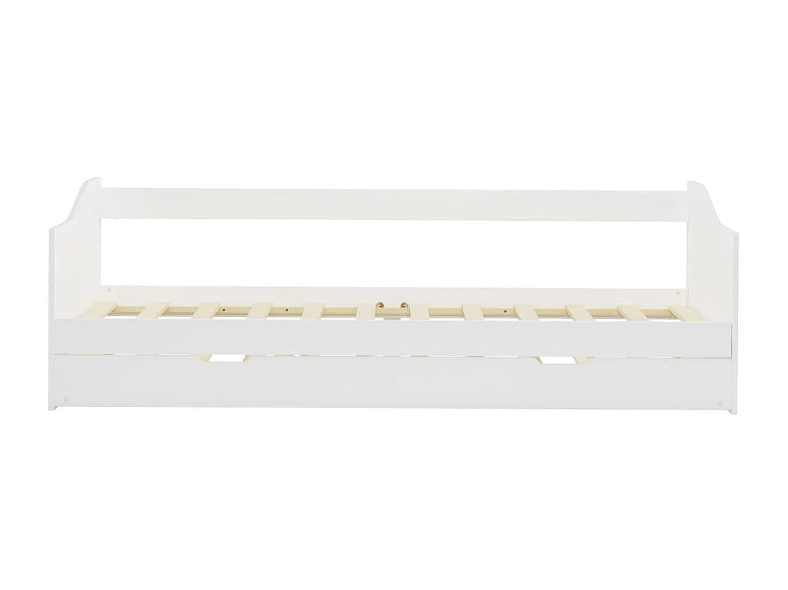 Cama de solteiro de puxar madeira de pinho 90x200 cm branco PT639320