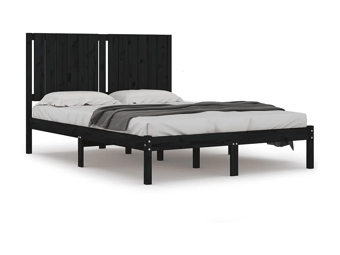 Lit-140x190 cm Noir Bois de pin massif EGGB55483