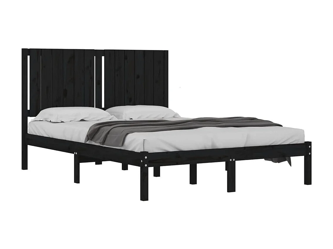 Lit-140x190 cm Noir Bois de pin massif EGGB55483