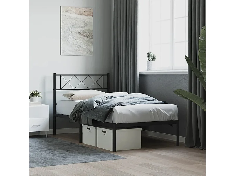 Cama 90x190 cm con cabecero metal negro ES32347