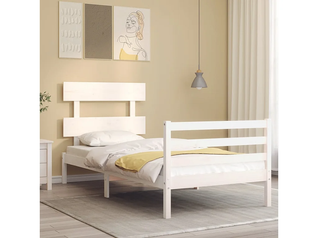 Bedframe met hoofdbord massief hout wit NL82882